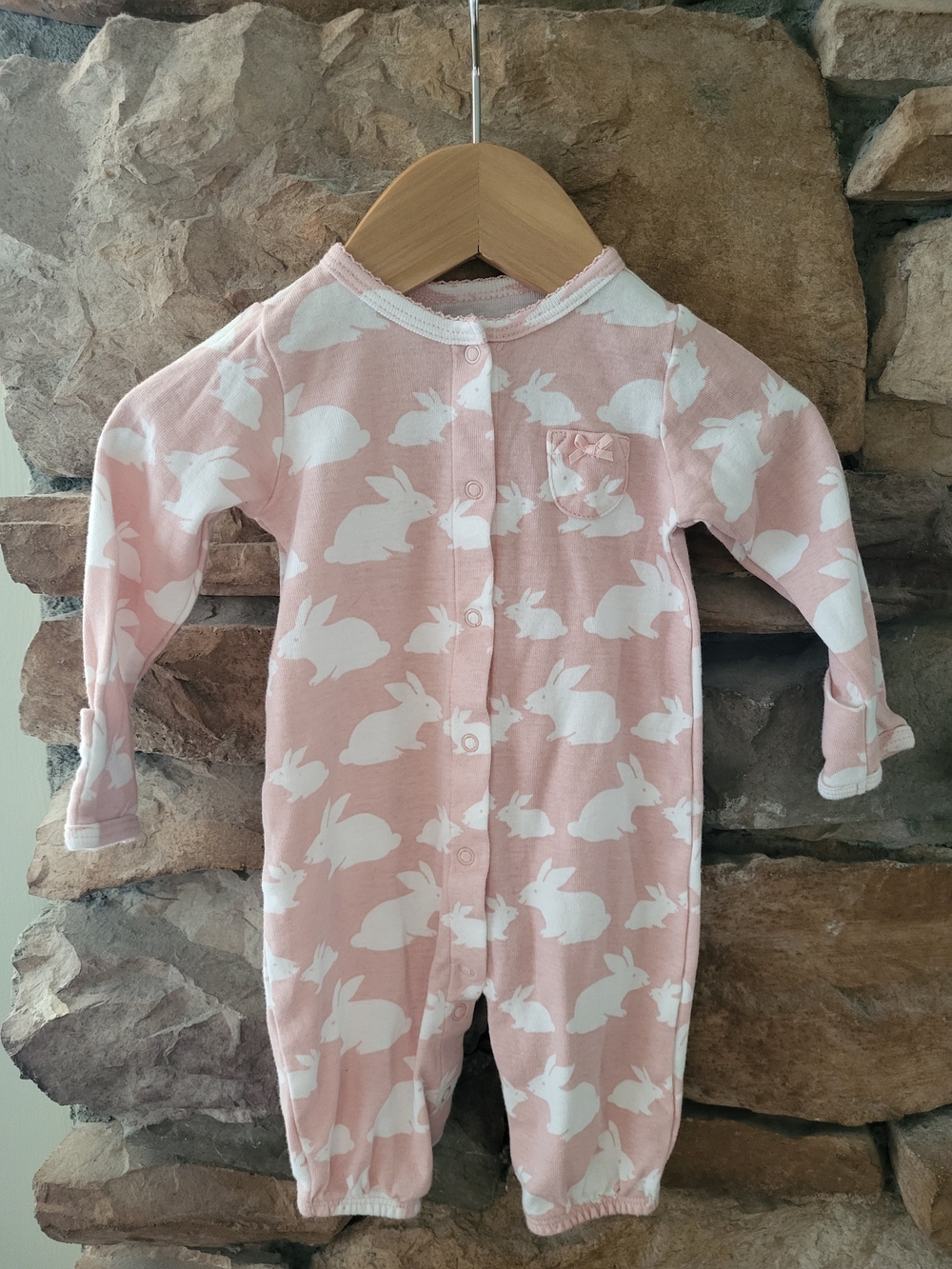 3m Baby Pink Bunny Print One-Piece Sleeper